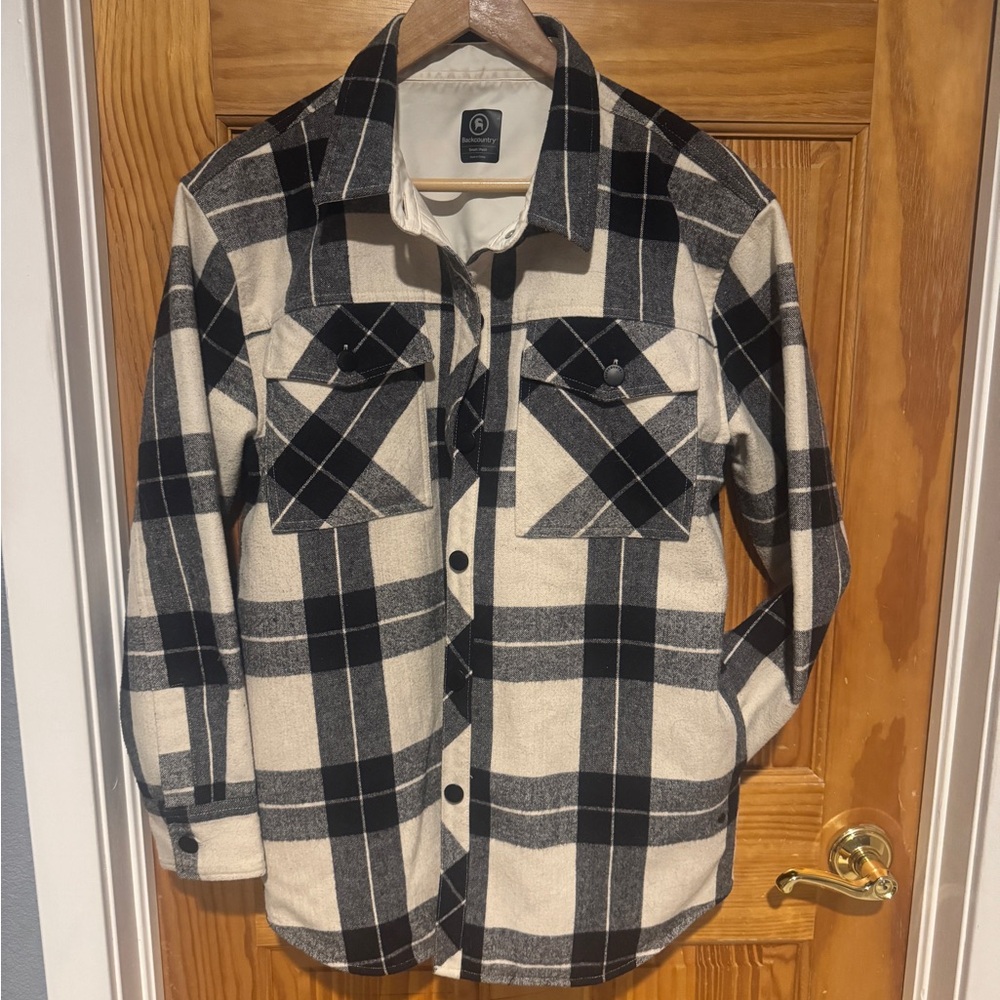 Backcountry Plaid Black and Cream Women's Oversized Flannel Shacket
